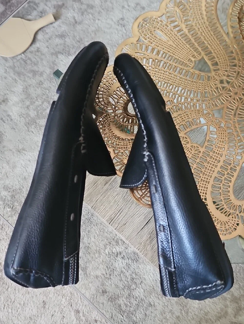 Johnston & Murphy Black Leather Moc Toe Slip-Ons